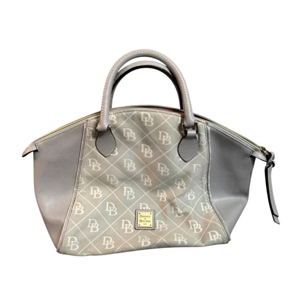 Dooney & Bourke Gretta Monogram Satchel Grey White Coated Canvas Handbag